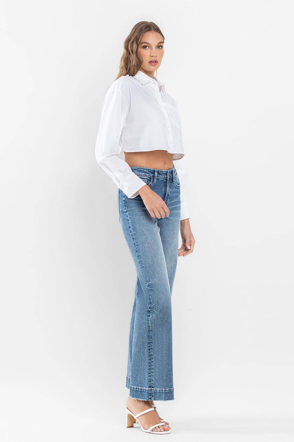 FLYING MONKEY - HIGH RISE TROUSER HEM WIDE LEG JEANS F5391: PERMISSIBLE / 25