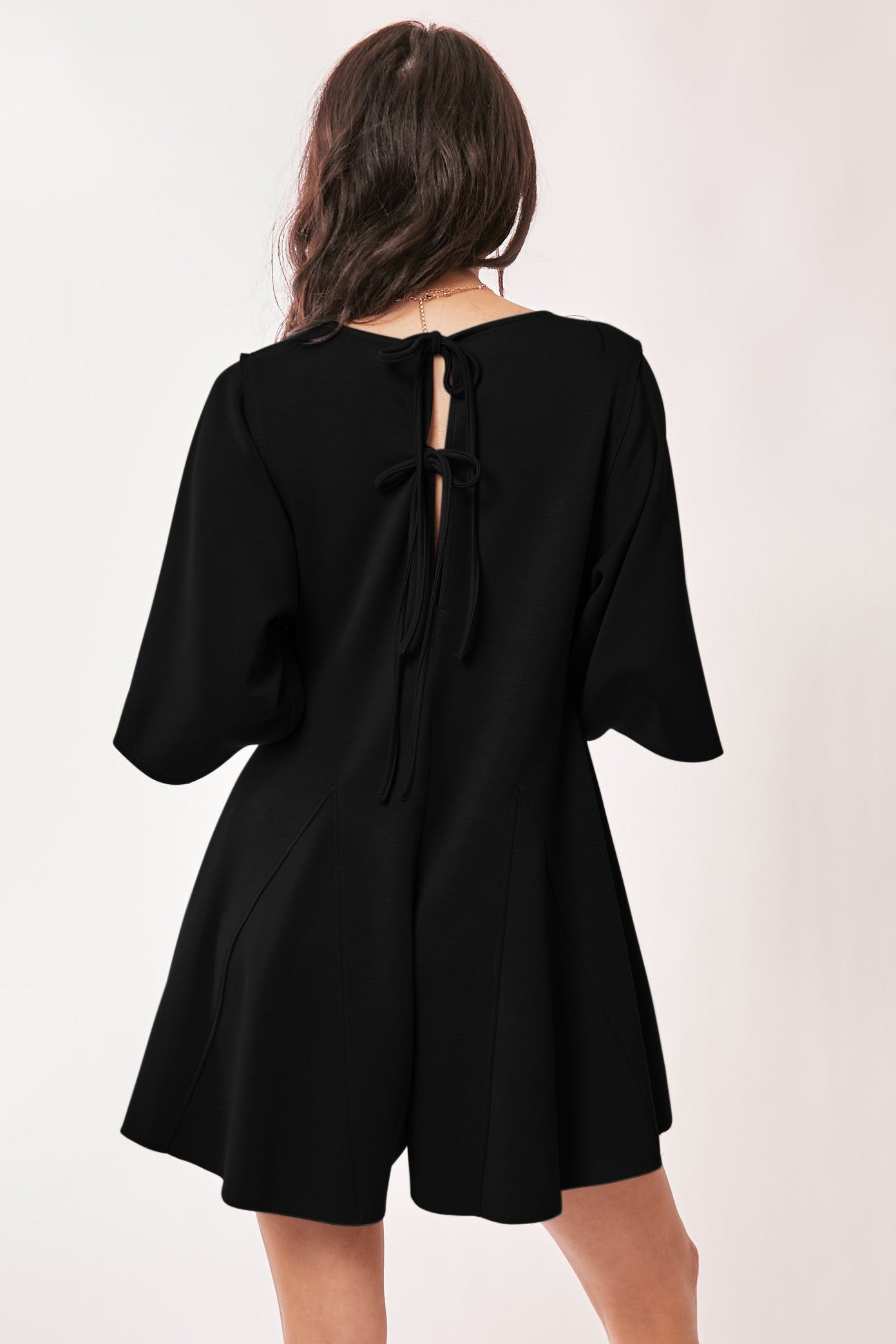 Solid Draped Sleeve Ties Back Skort Romper