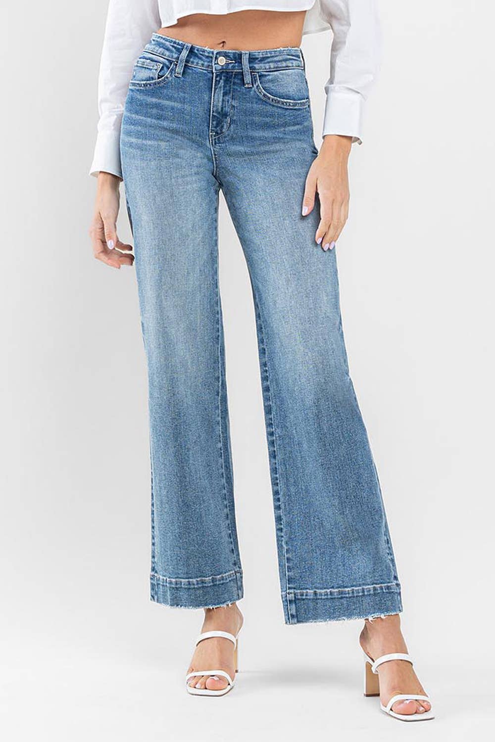 FLYING MONKEY - HIGH RISE TROUSER HEM WIDE LEG JEANS F5391: PERMISSIBLE / 25