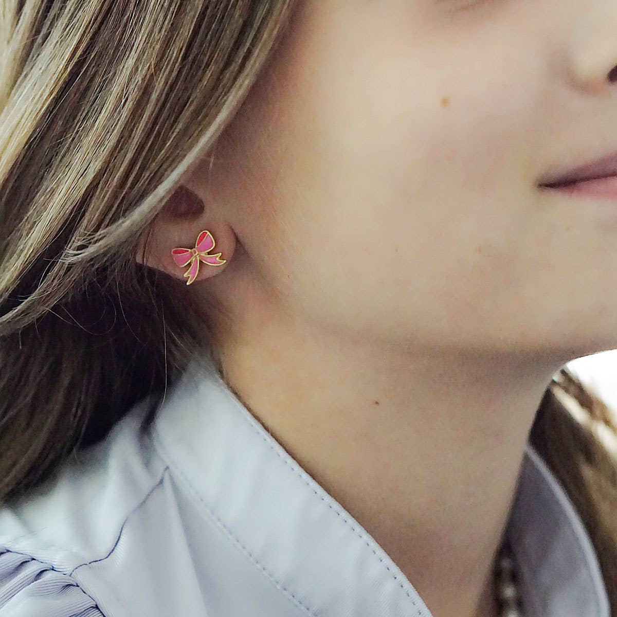 Canvas Style - Madeleine Macaroon & Ribbon Bow Children's Stud Earrings