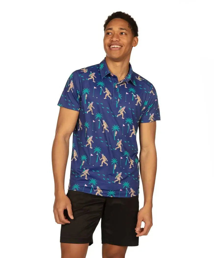 Tipsy Elves - Bigfoot Bogey Men's Golf Shirt - Blue Sasquatch Golf Polo