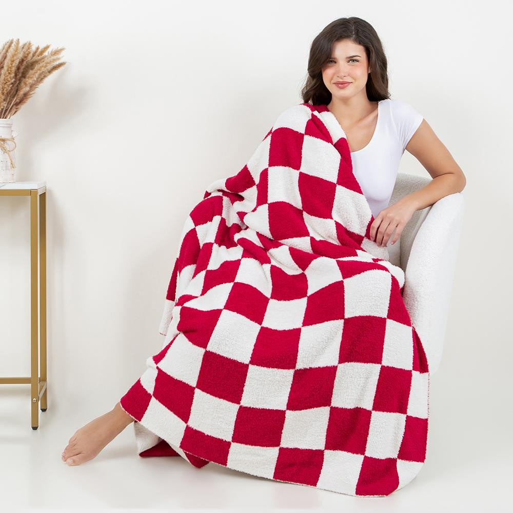 Checker Print Brushed Poly Microfiber Throw Blanket