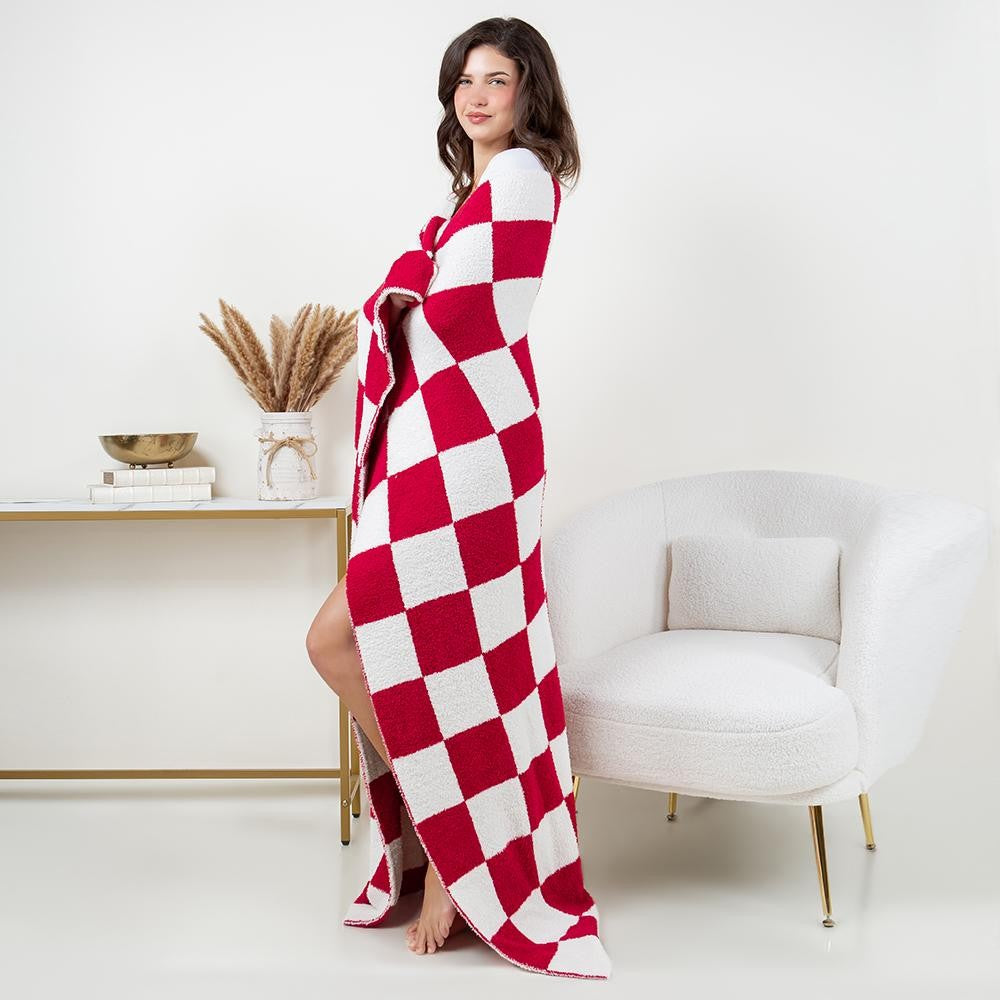 Checker Print Brushed Poly Microfiber Throw Blanket