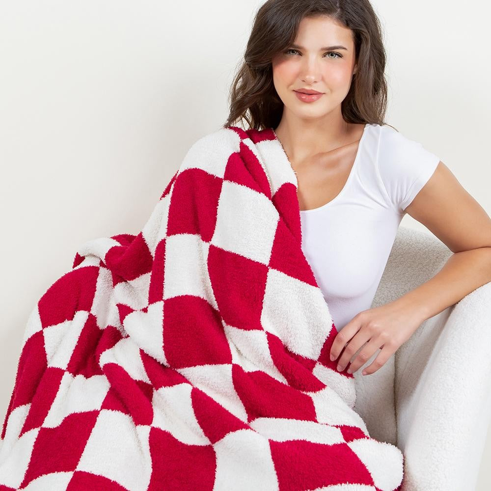 Checker Print Brushed Poly Microfiber Throw Blanket