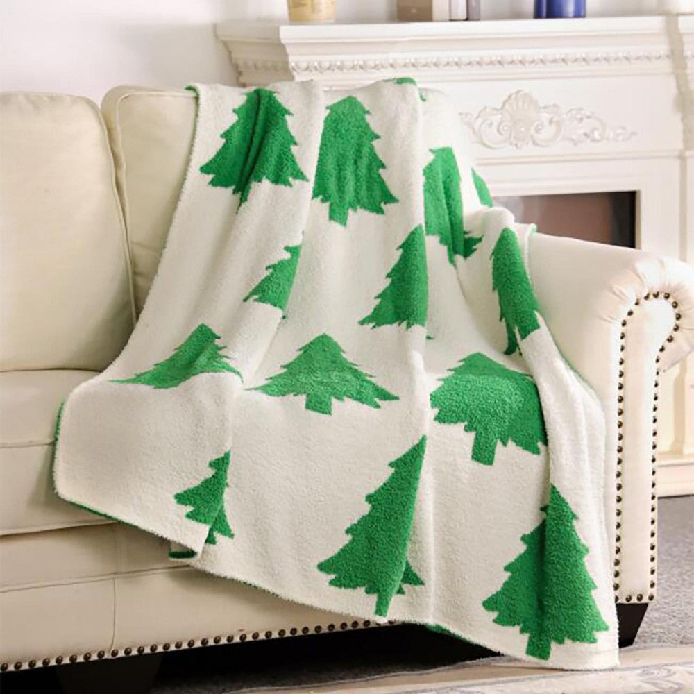 Christmas Tree Print Brushed Poly Microfiber Throw Blanket