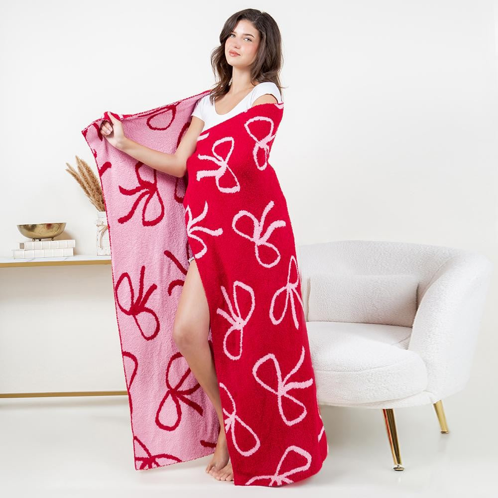 Bow Print Brushed Poly Microfiber Throw Blanket