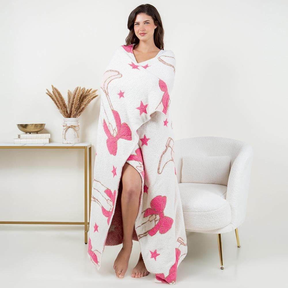 Cowboy Boot and Bow Print Brushed Poly Microfiber Throw Blanket