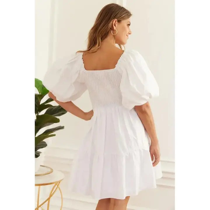 Bubble Sleeve Solid Mini Dress
