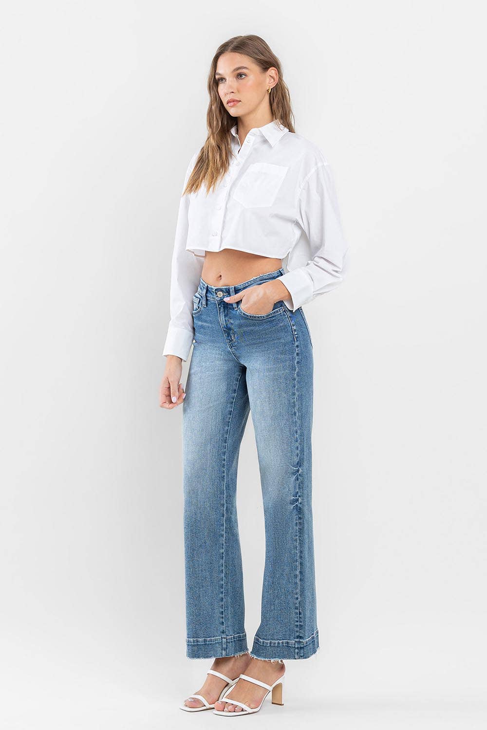 FLYING MONKEY - HIGH RISE TROUSER HEM WIDE LEG JEANS F5391: PERMISSIBLE / 25