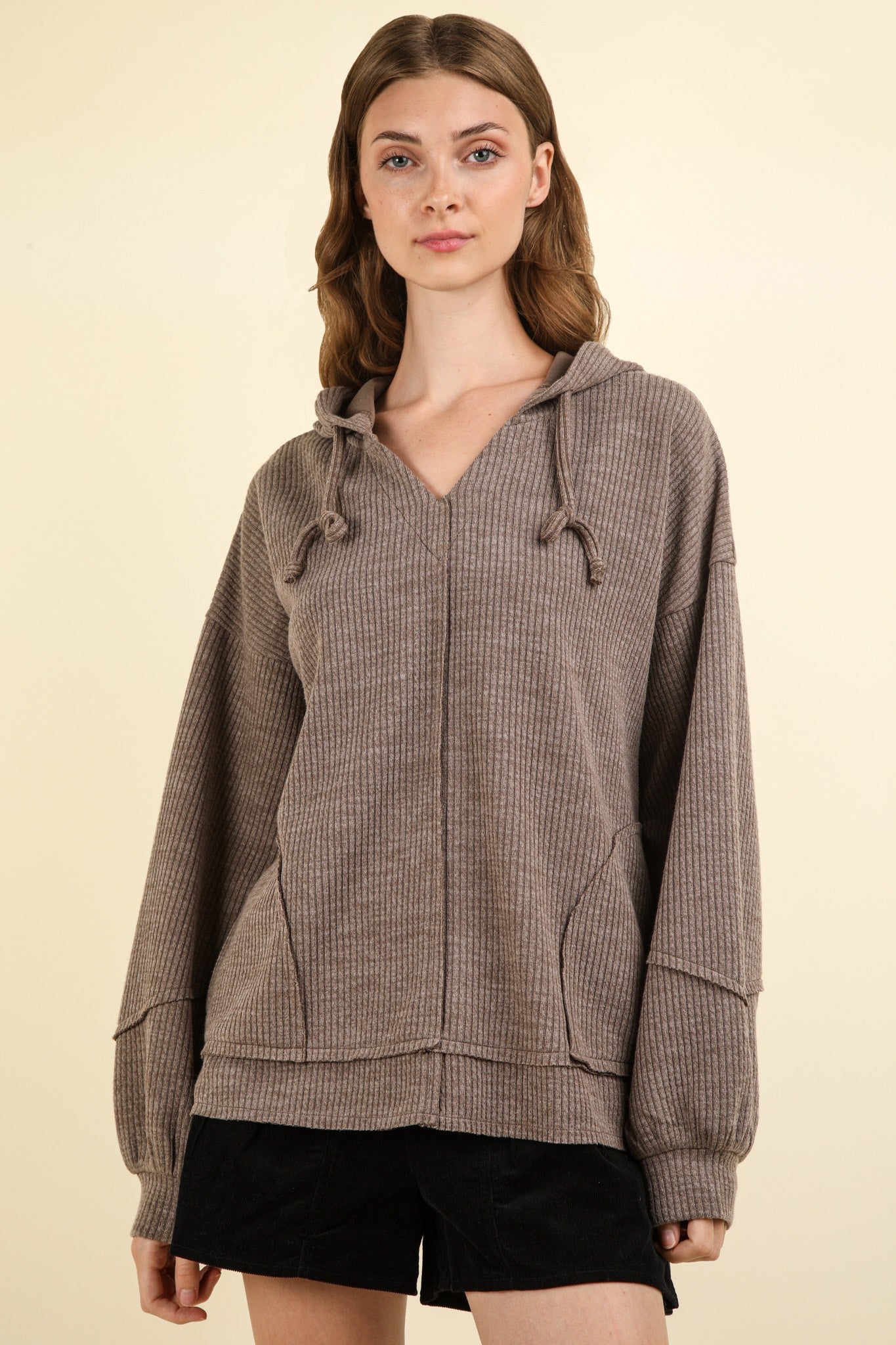Plus Oversized Knit Casual Hoodie Top With Pockets