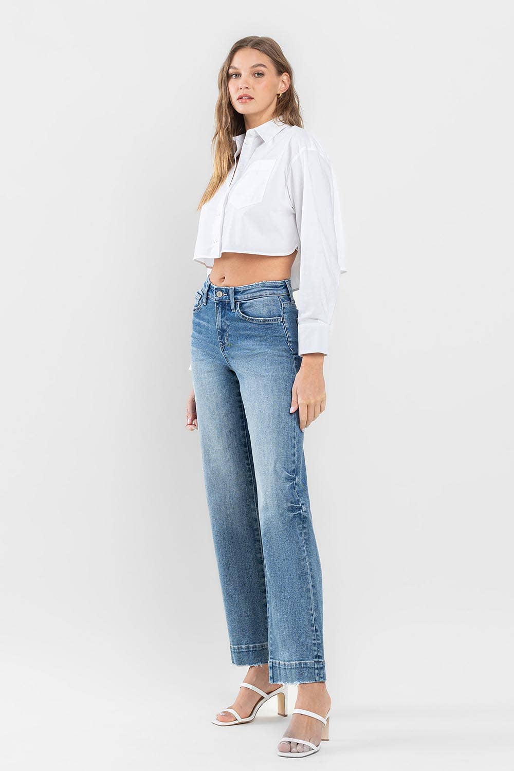 FLYING MONKEY - HIGH RISE TROUSER HEM WIDE LEG JEANS F5391: PERMISSIBLE / 25