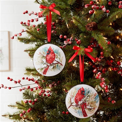 Cardinal & Pine Ornament (Round Iron )