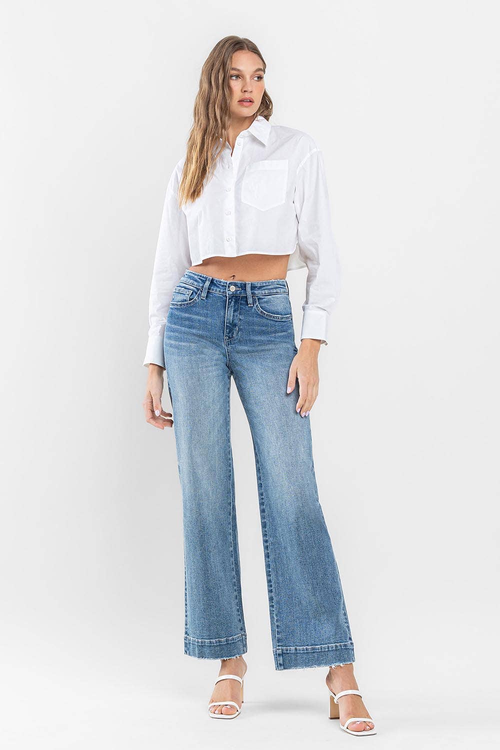 FLYING MONKEY - HIGH RISE TROUSER HEM WIDE LEG JEANS F5391: PERMISSIBLE / 25