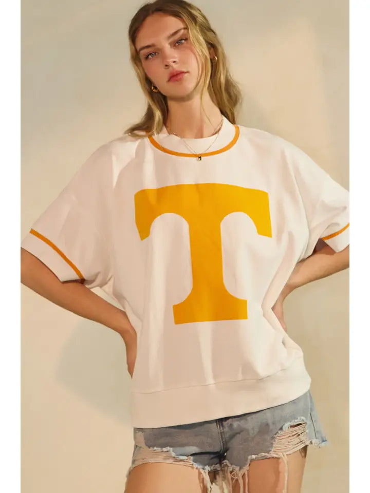 White TN oversized game day short-sleeve sweatshirt