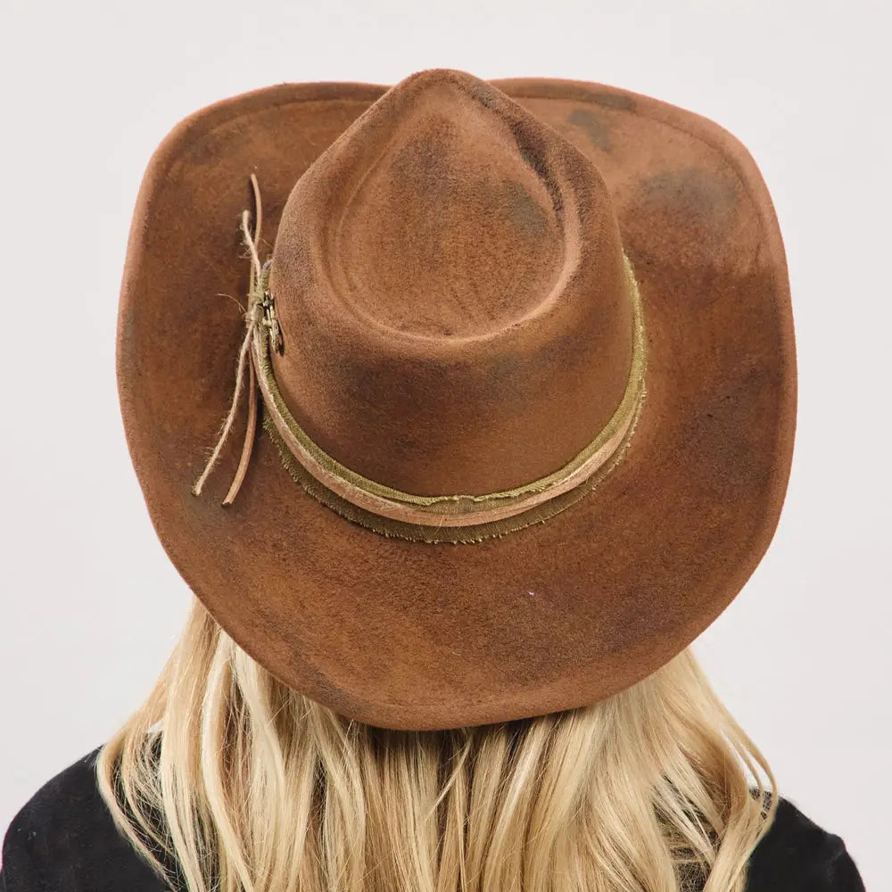 Distressed Western Camel Brown Fedora Hat