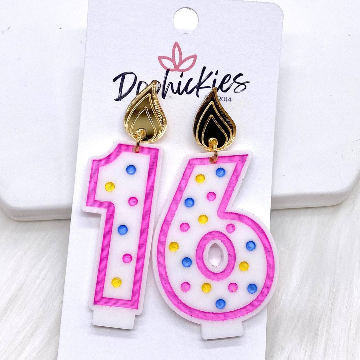 Doohickies - 2" Traditional Candle Acrylics -Birthday Earrings: Pink / 13