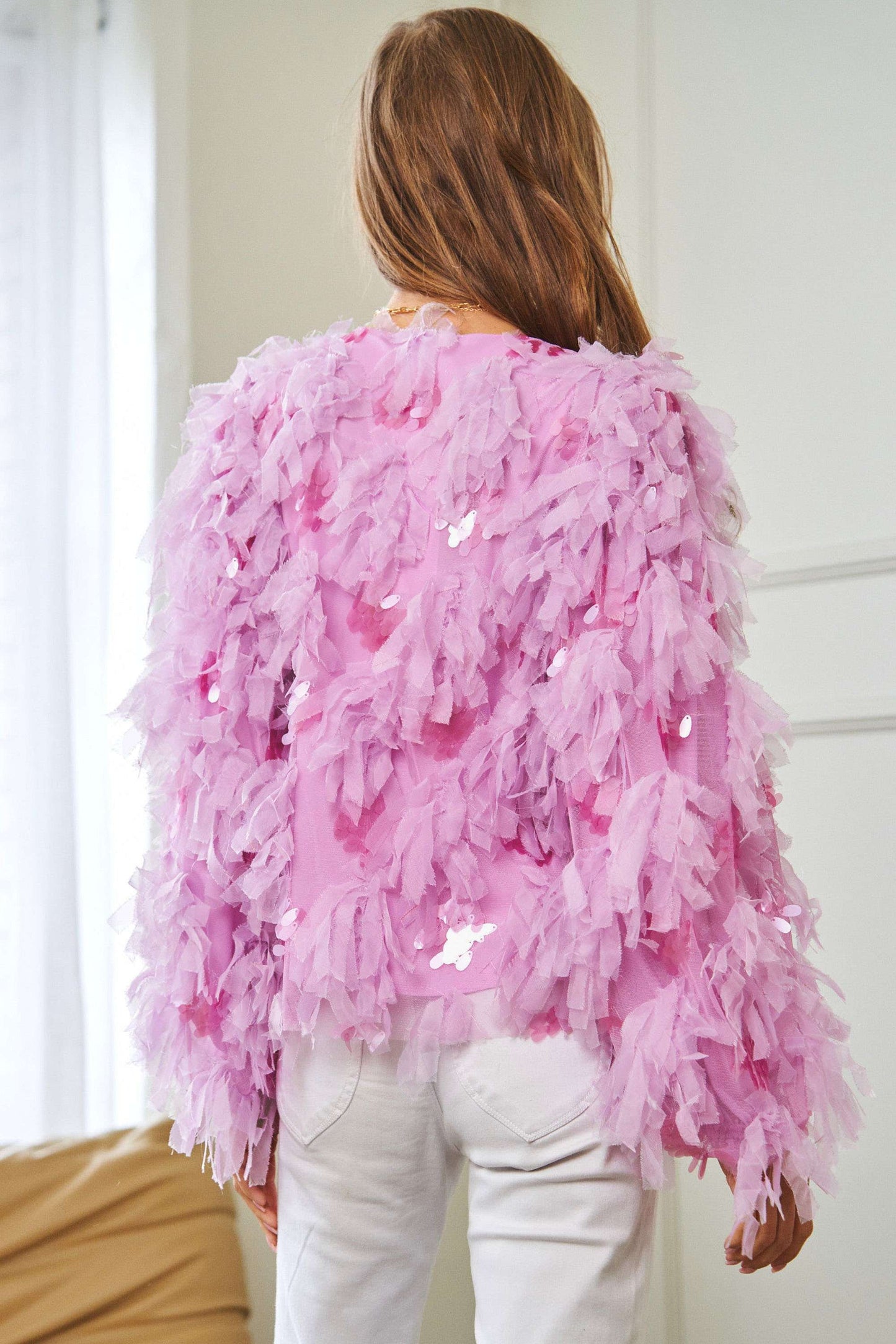 Pink Fluffy Ruffle Party Jacket