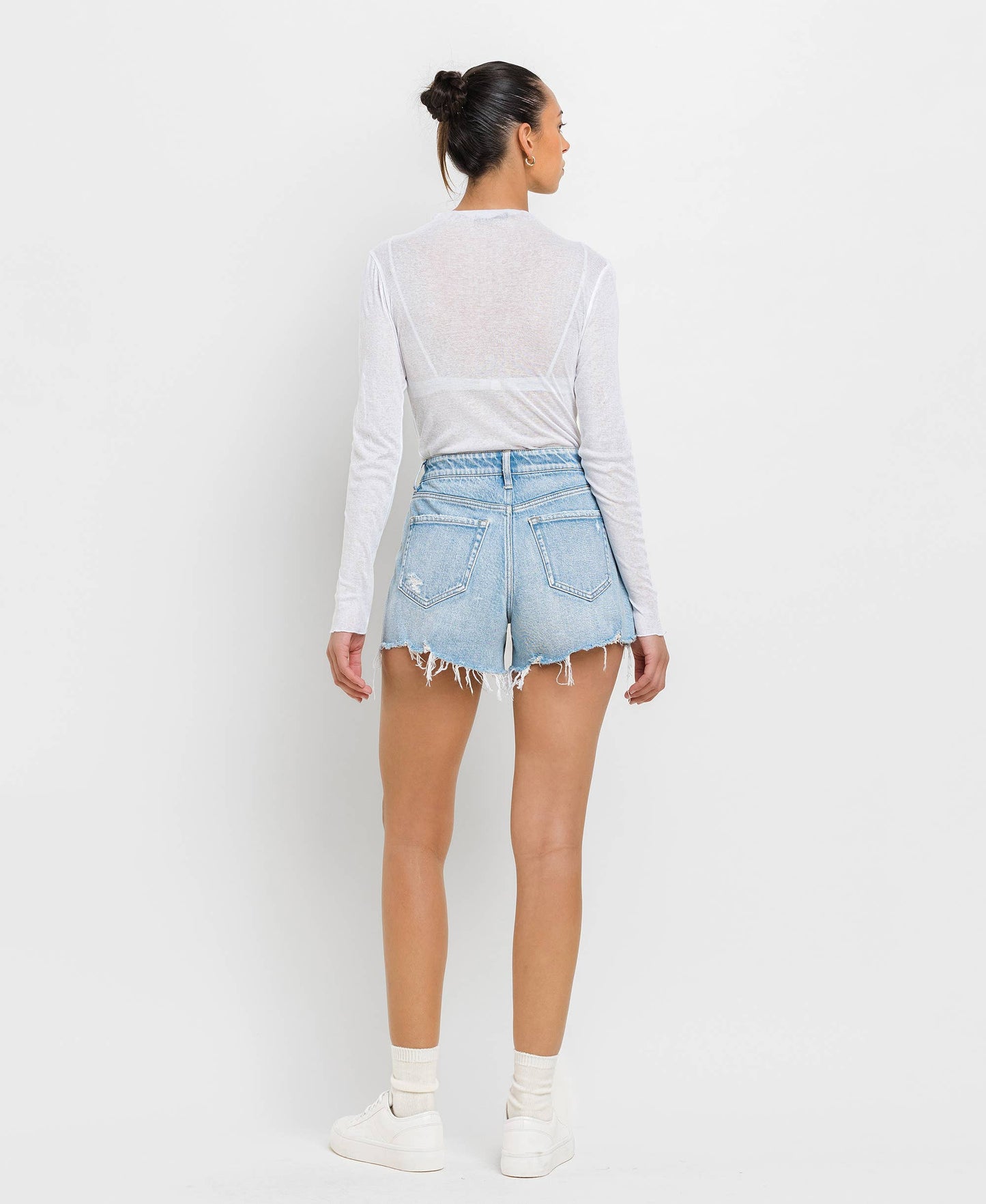 VERVET by FLYING MONKEY - HIGH RISE DISTRESSED HEM A LINE SHORTS T6316: TANA RIVER / L