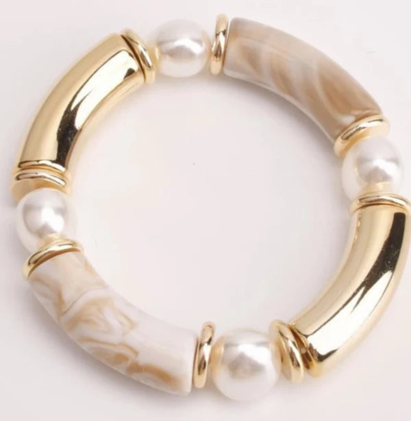 Bamboo Tube and Gold Stretch Bracelet