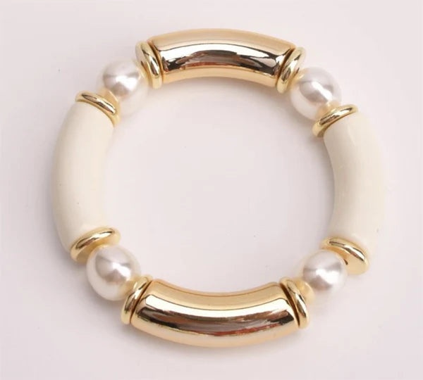 Bamboo Tube and Gold Stretch Bracelet