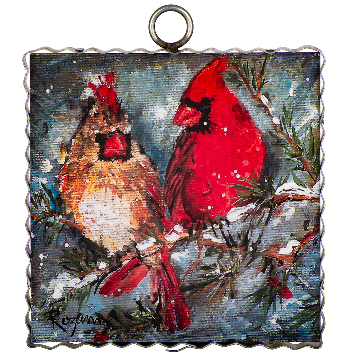 Mini Cardinal Pair Print w/Metal Frame