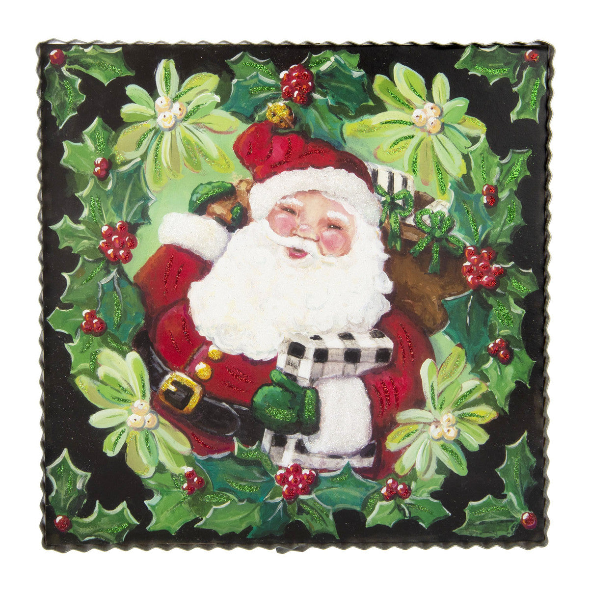 Holly Santa Print w/Metal Frame
