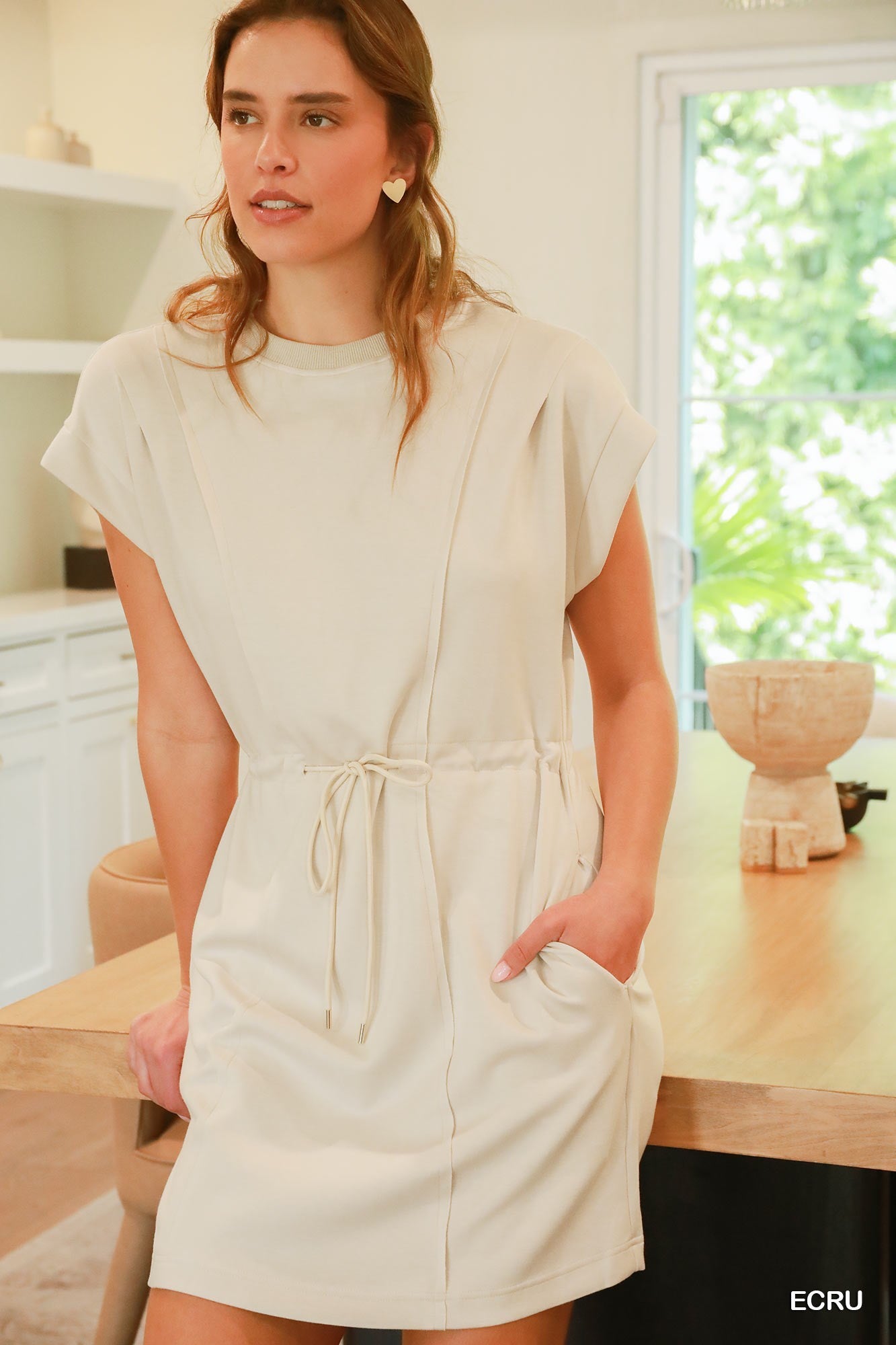 Cream Pleated Mini Dress