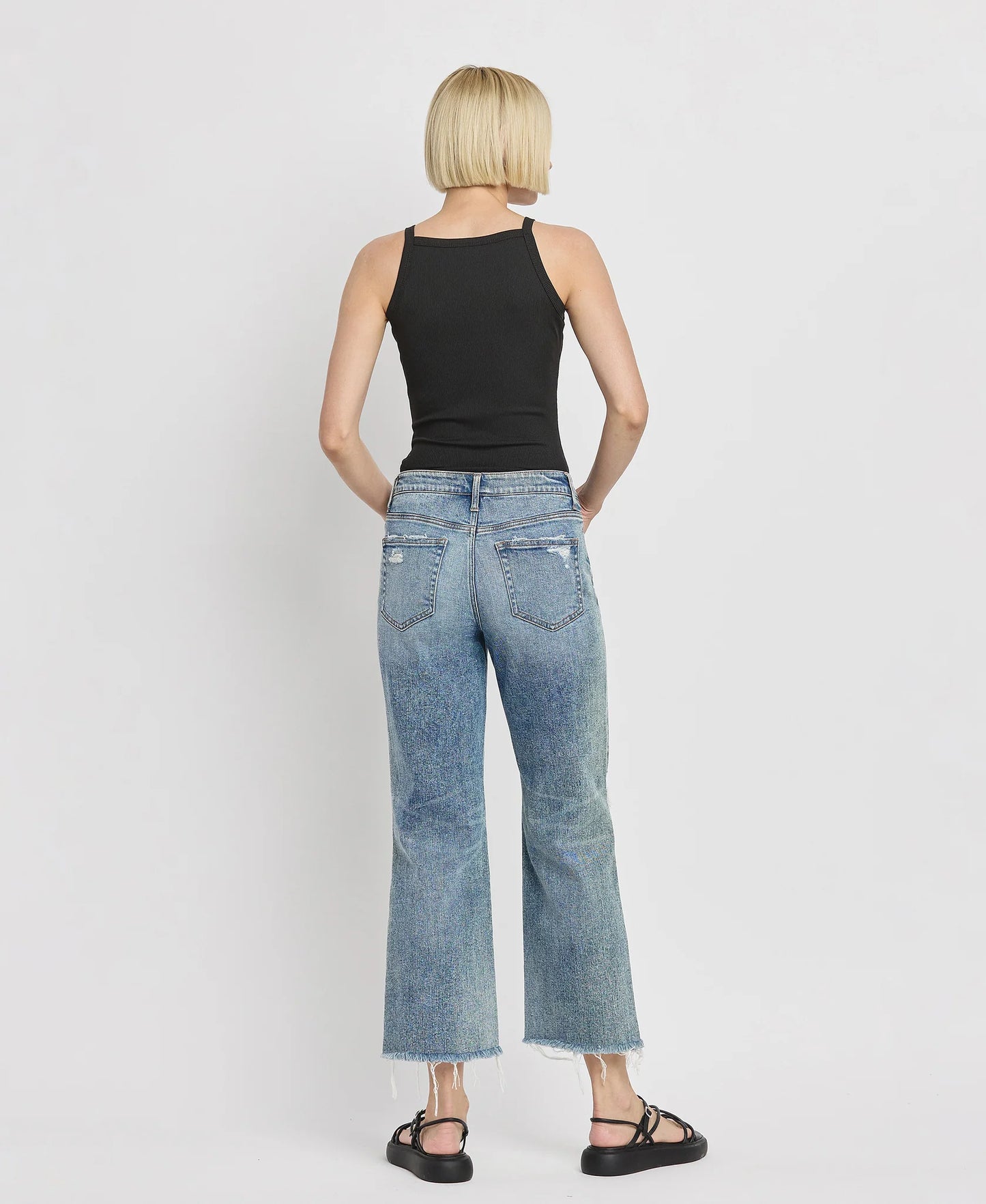 Flying Monkey High Rise Distressed Slim Wide Jeans- Punctual