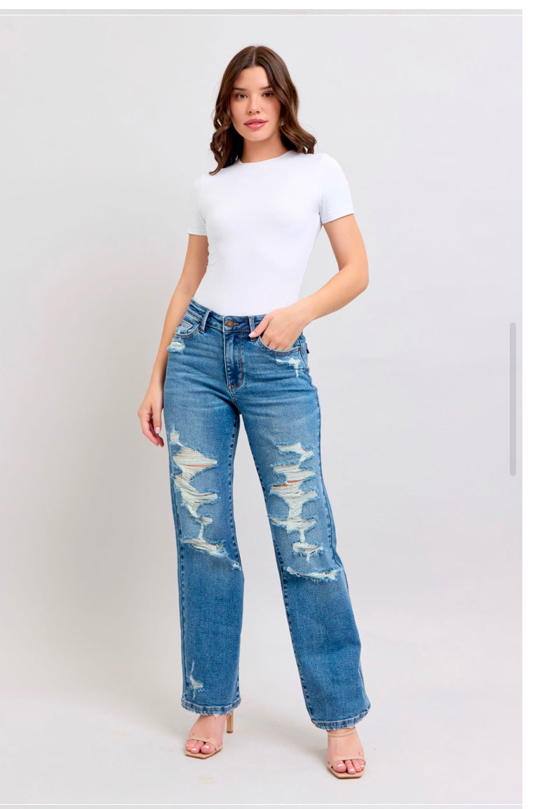 Hi-Waist / Heavy Fray Straight Fit 88447