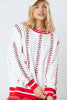 Red and White Sweater Baseball Print