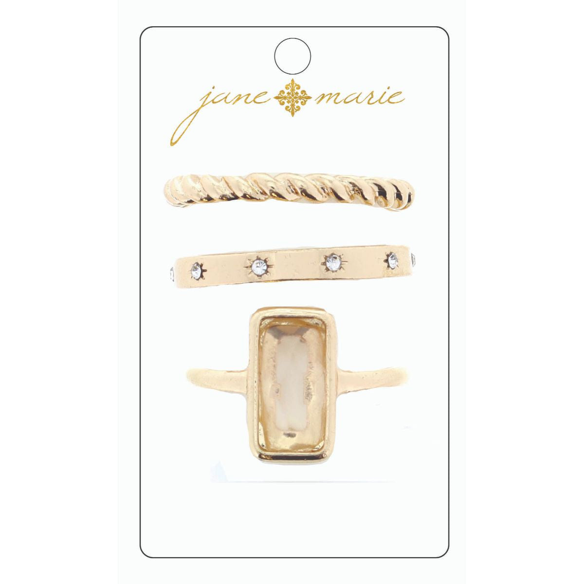 Set Of 3, Clear Rectangle Ring
