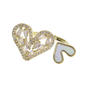 Small Clear Pave Heart, Big Clear Crystal Heart Ring