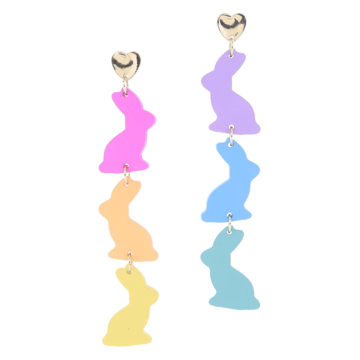 Gold Heart Post with Tierred Multi Bunnies Earrings