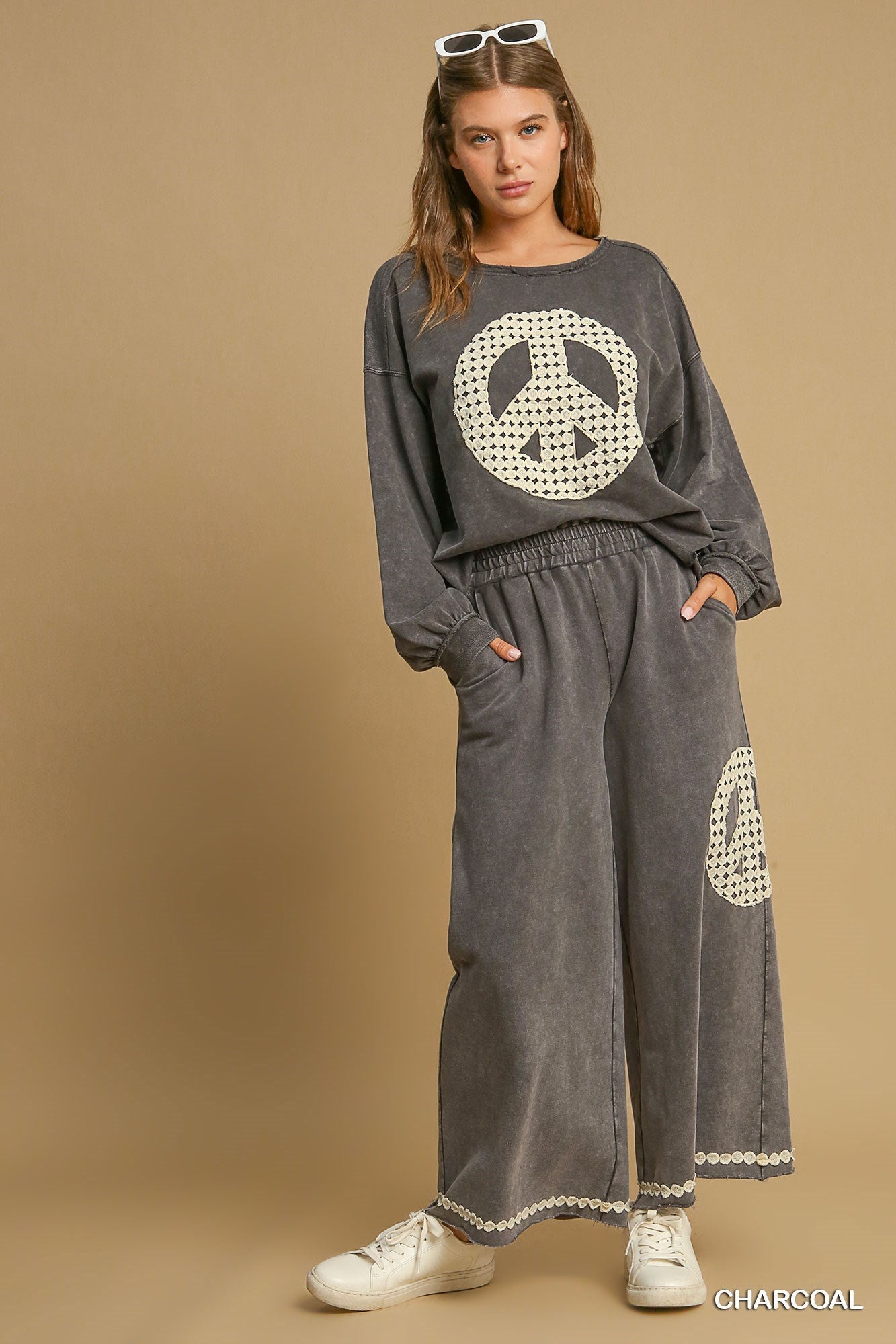 French Terry Peace Sign Long Sleeve Top