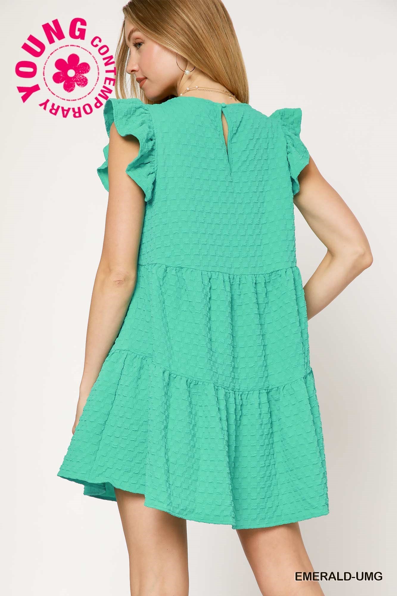 Texture Jacquard Round Neck Tiered A-Line Dress