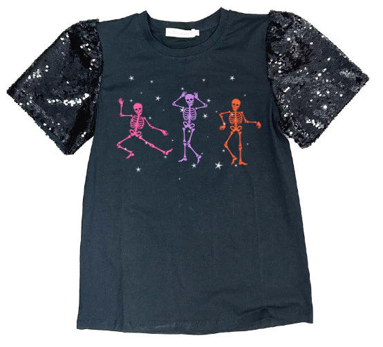 Skelton Black Top w/Puff Sequin Sleeves