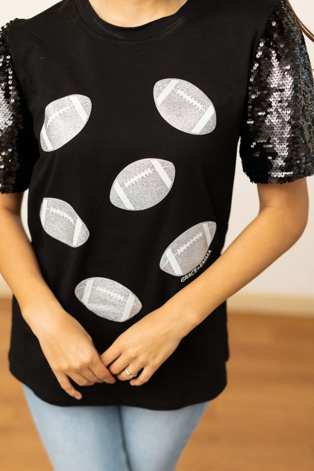 Footballs With Sequin Puff Sleeve