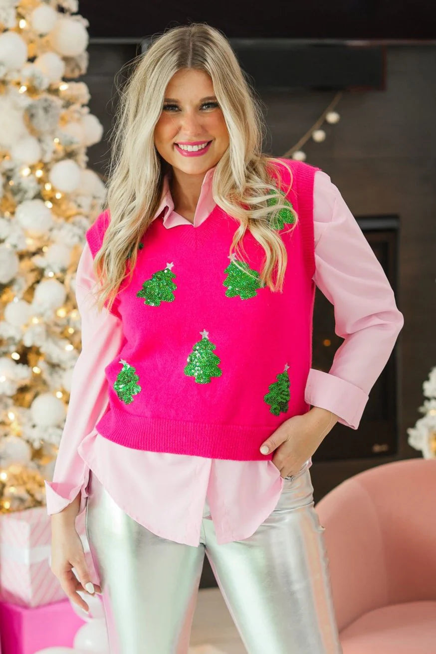 Hot Pink Sequins Tree Vest