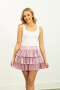 Pink Shimmer Ruffle Skirt W Shorts