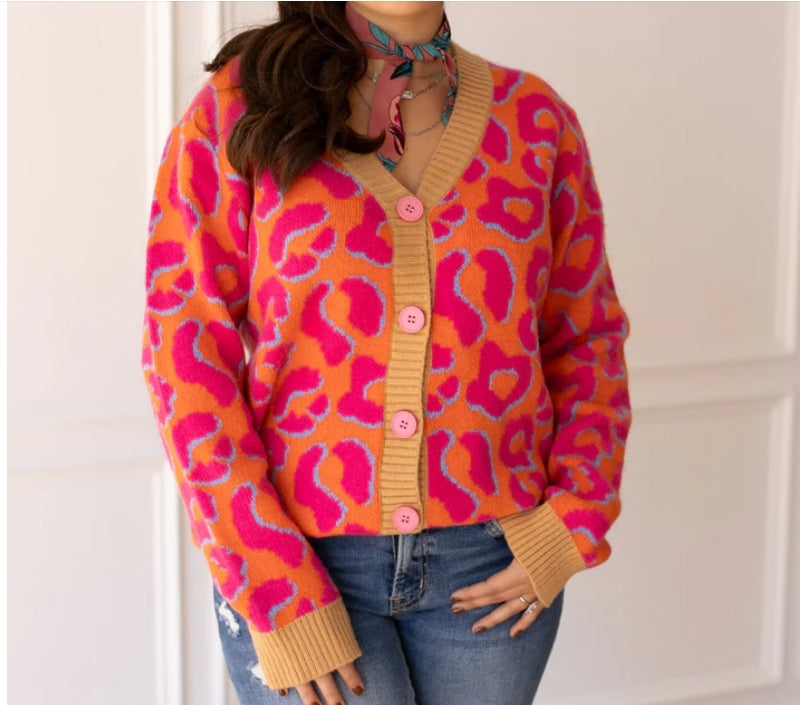 Pink & Orange / Leopard Print Cardigan