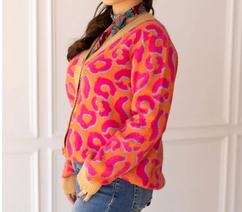 Pink & Orange / Leopard Print Cardigan