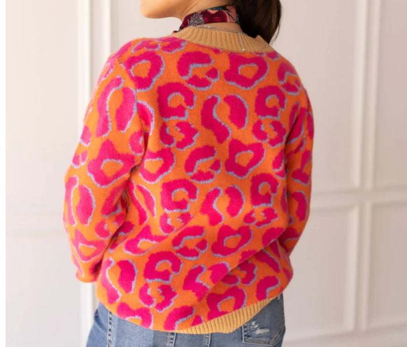 Pink & Orange / Leopard Print Cardigan