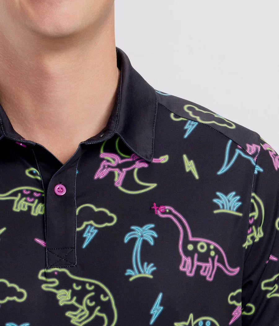 Tipsy Elves Men's Neon Dinosaur Golf Polo