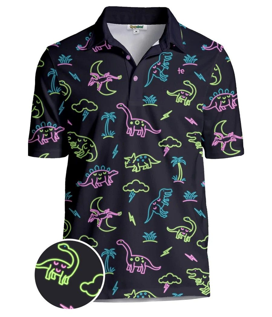 Tipsy Elves Men's Neon Dinosaur Golf Polo