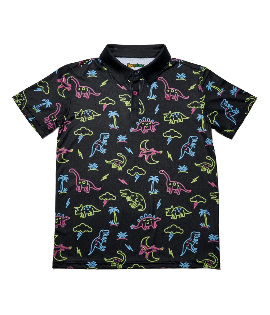 Tipsy Elves Boy's Neon Dinosaur Golf Polo