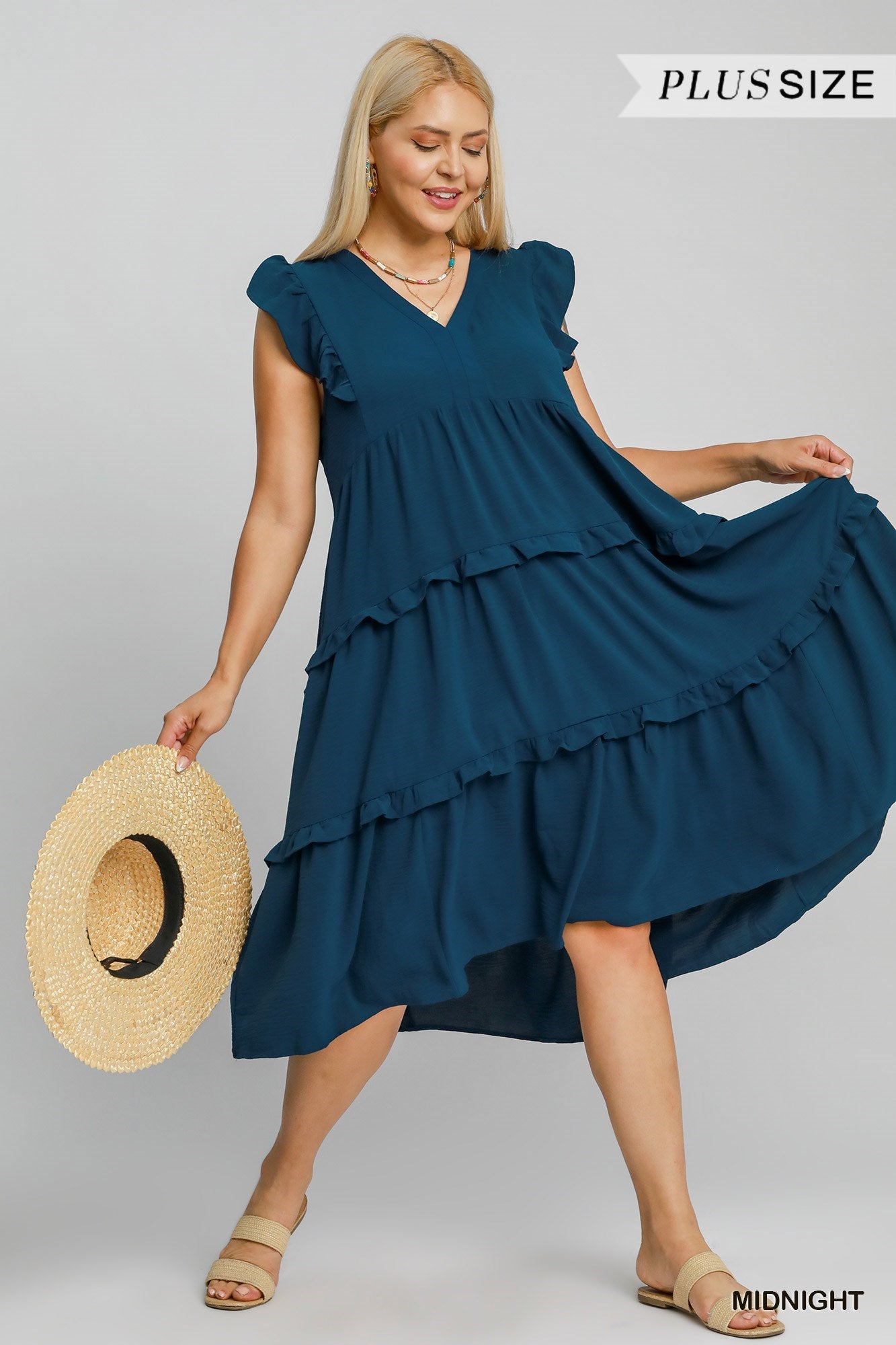 Midnight Flutter Sleeve Tiered Dress