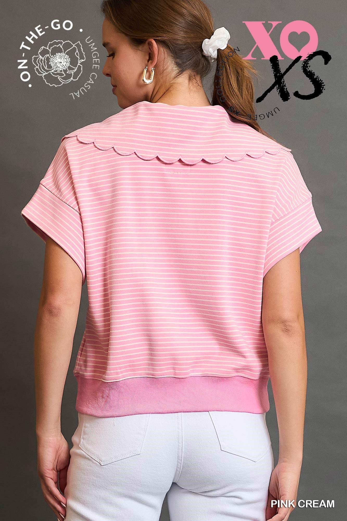 Pink / Striped Zip-Up Collared Top