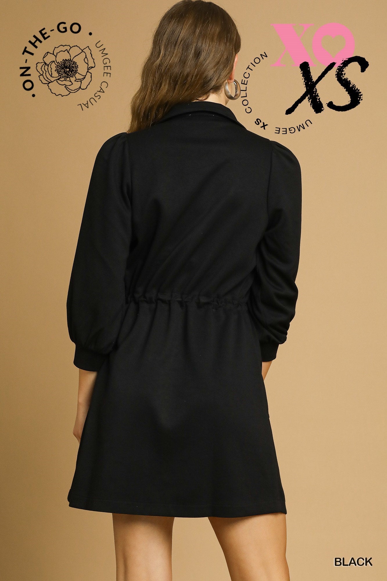 Zip-Up Mini Dress with Drawstring Waist