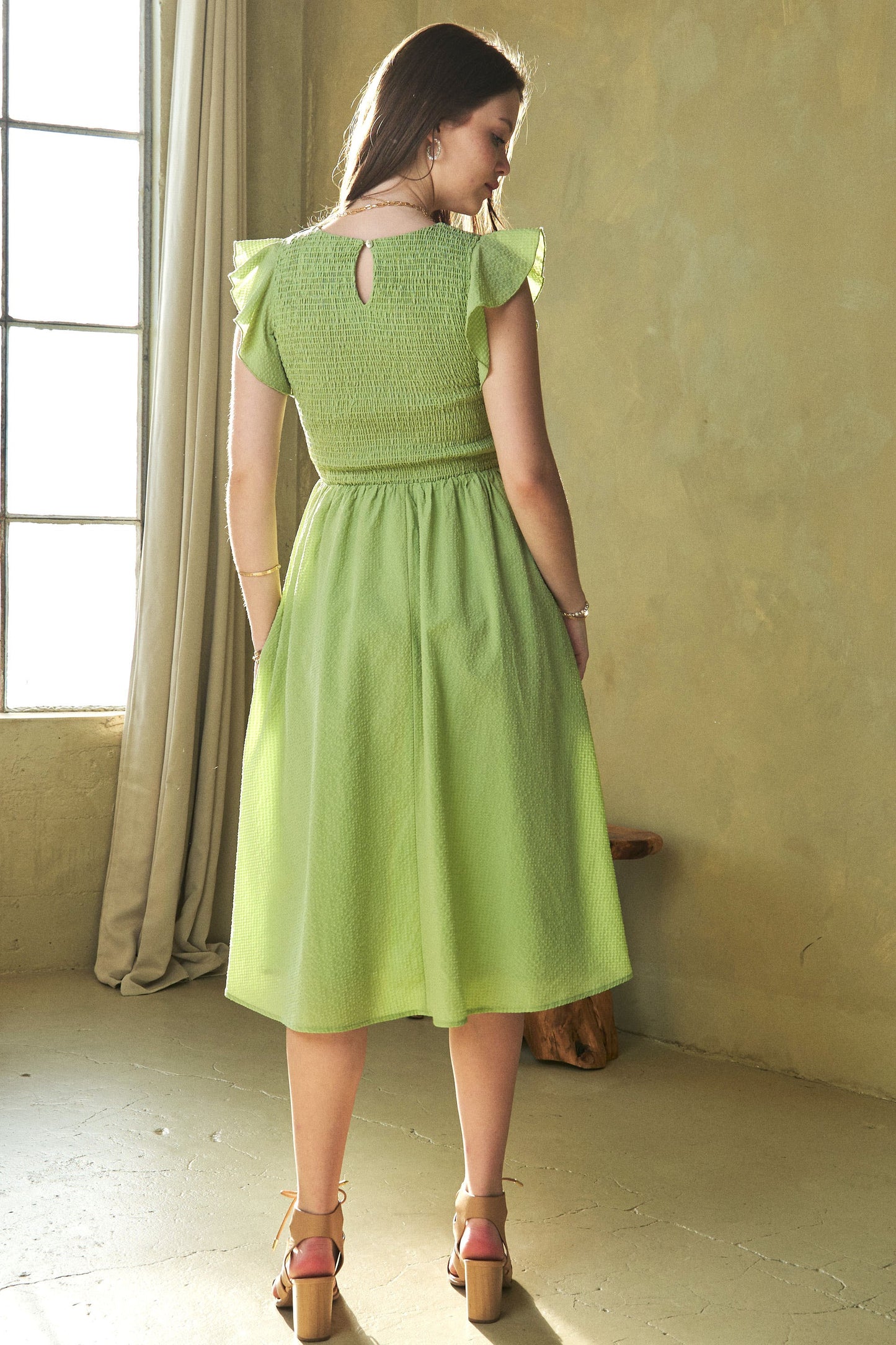 Green Ruffle Cap Sleeve Madi Dress