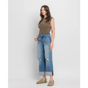 Super High Rise Cuff Baggy Wide Leg Jeans LV1459